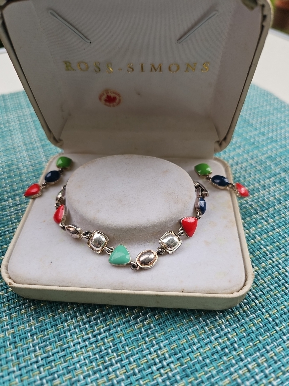 Ross-Simons Multicolor Heart & Cabochon Bracelet -Earrings  Red, Green, Blue